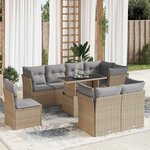 vidaXL Salon de jardin avec coussins 9 Pièces beige résine tressée