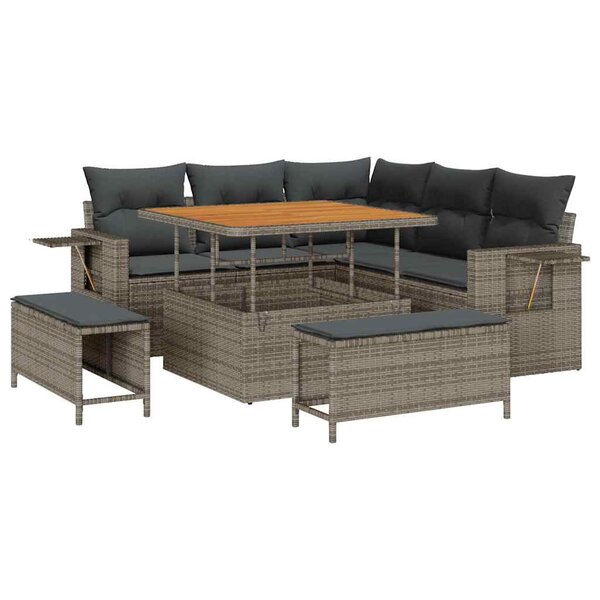 vidaXL Ensemble de canapé de jardin 8 Pièces Gris polyrotin