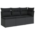 vidaXL Canapé de jardin avec coussins 3 places en polyrotin noir