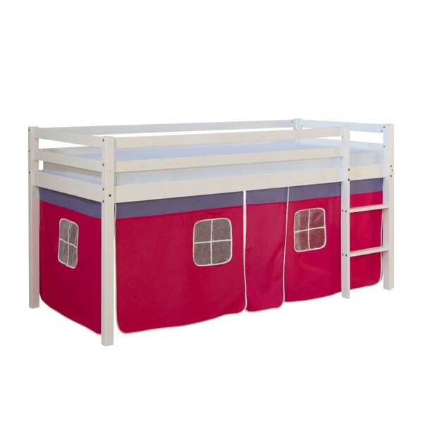 Lit mi-hauteur enfant échelle pin rideau rouge 90x200