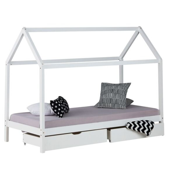 Lit Enfant avec Matelas Cadre de Lit Cabane Enfant 90x200 cm Blanc Avec Tiroirs