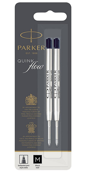 PARKER recharge bille Quinkflow pointe moyenne noire blister X 2