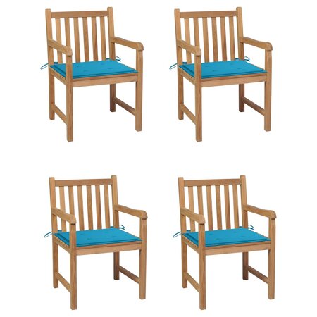 vidaXL Chaises de jardin 4 Pièces avec coussins bleu Bois de teck solide