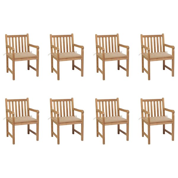 vidaXL Chaises de jardin lot de 8 avec coussins beige Bois teck massif