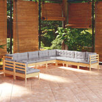 vidaXL Salon de jardin 10 Pièces avec coussins gris bois de pin massif