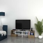 Homemania Meuble TV Fold 141 2x29 7x38 8 cm Blanc et noyer