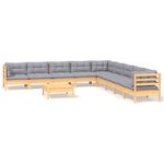vidaXL Salon de jardin 10 Pièces avec coussins gris bois de pin massif
