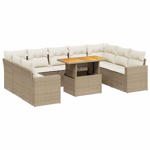 vidaXL Salon de jardin avec coussins 10 Pièces beige résine tressée