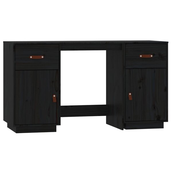 Bureau table poste de travail meuble d'ordinateur informatique étude avec armoires 135 x 50 x 75 cm bois massif de pin noir 02_0023403
