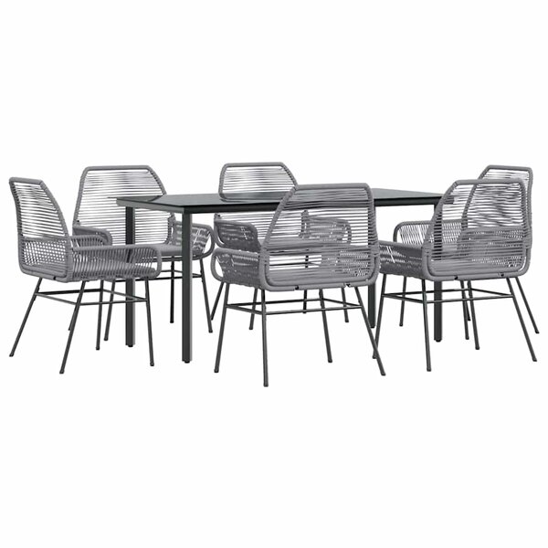 vidaXL Ensemble à manger jardin coussins 7 Pièces gris poly rotin verre