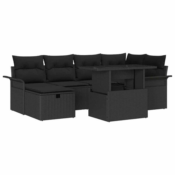 vidaXL Ensemble de canapé de jardin avec coussin 7 Pièces Noir polyrotin