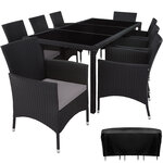 Tectake salon de jardin 8 places avec housse de protection - noir/gris