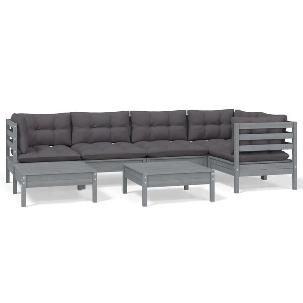 vidaXL Salon de jardin 7 Pièces avec coussins gris bois de pin massif