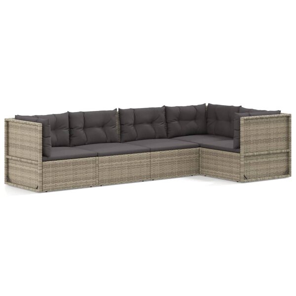 vidaXL Salon de jardin 5 Pièces avec coussins Gris Résine tressée