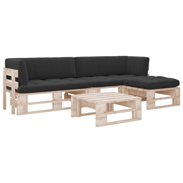 Salon de jardin meuble d'extérieur ensemble de mobilier palette 4 pièces avec coussins bois de pin imprégné 02_0018389