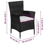 vidaXL Mobilier de bistro 3 Pièces Résine tressée Noir