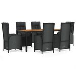 vidaXL Ensemble à dîner de jardin et coussins 7Pièces Noir Résine tressée