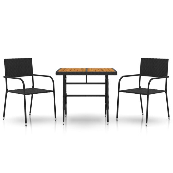 vidaXL Mobilier à dîner d'extérieur 3 Pièces Résine tressée Noir