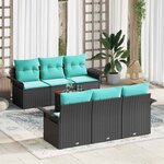 vidaXL Ensemble de canapé de jardin 7 Pièces Noir Poly rotin
