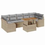 vidaXL Canapé de jardin 8 pièces avec coussins beige  en poly rattan et acacia.
