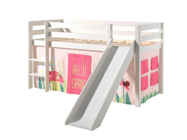 PINO Lit mezzanine avec toboggan + Rideau de lit Spring