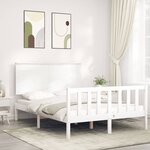 vidaXL Cadre de lit avec tête de lit blanc double bois massif