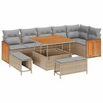 Ensemble de canapés de jardin 9 pièces avec coussins beige en poly rattan
