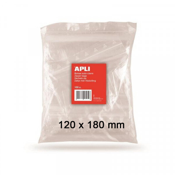 100 sachets plastiques 120x180mm fermeture zip apli