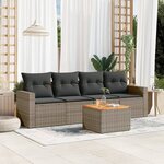 vidaXL Salon de jardin 5 Pièces avec coussins gris résine tressée