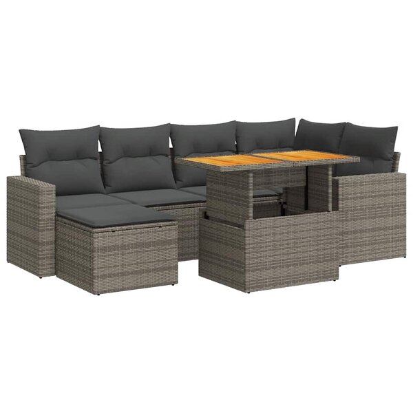 vidaXL Salon de jardin avec coussins 7 Pièces gris résine tressée
