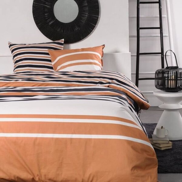 Parure de lit 240 x 220 cm -Orange  Noir et Blanc