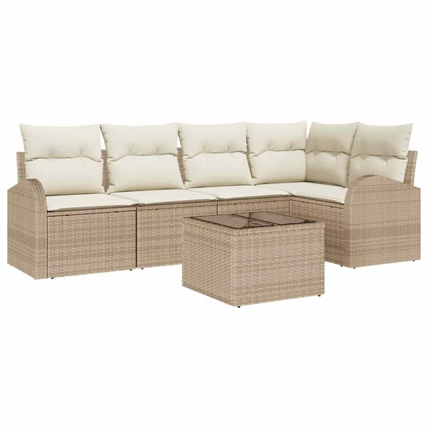 vidaXL Ensemble de canapé de jardin 6 Pièces Beige  blanc Poly rotin