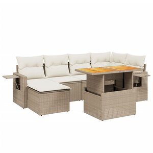 vidaXL Salon de jardin avec coussins 7 Pièces beige résine tressée