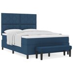 vidaXL Lit à ressort avec matelas et banquette bleu 160x200 cm en tissu