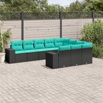vidaXL Salon de jardin 10 Pièces avec coussins noir résine tressée
