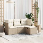 vidaXL Salon de jardin avec coussins 4 Pièces beige résine tressée