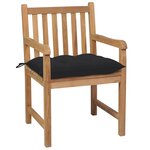 vidaXL Chaises de jardin lot de 6 et coussins noir Bois de teck solide