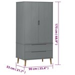 vidaXL Garde-robe MOLDE Gris 90x55x175 cm Bois massif de pin