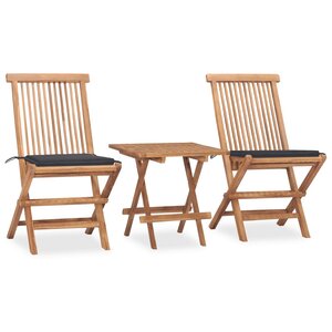 vidaXL Ensemble à manger d'extérieur pliable avec coussin 3 Pièces Teck