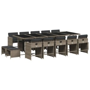 vidaXL Ensemble à manger de jardin 15 Pièces coussins gris résine tressée