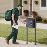 Boîte aux lettres sur pieds gris anthracite 3 compartiments – 556x270x1200 mm verrouillable + porte-nom