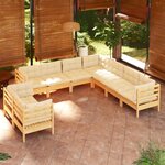 vidaXL Salon de jardin 9 Pièces avec coussins crème Bois de pin massif