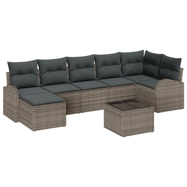 vidaXL Set de canapés de jardin de 7 pièces avec des coussins en rotin poly noir