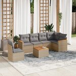 vidaXL Salon de jardin avec coussins 7Pièces mélange beige résine tressée