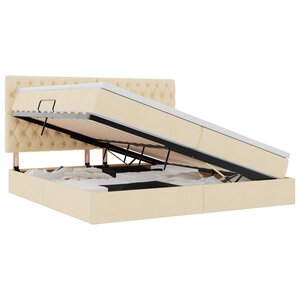 vidaXL Lit avec rangement et matelas Crème 200 x 200 cm Polyester