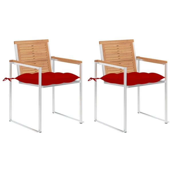 vidaXL Chaises de jardin avec coussins 2 Pièces Teck solide et acier