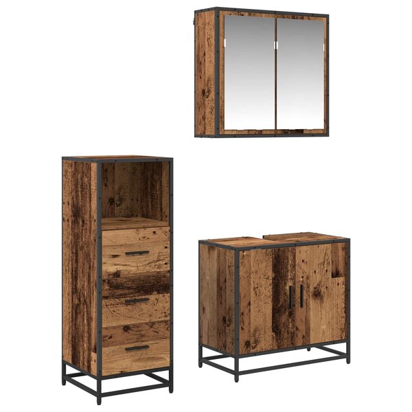 vidaXL Ensemble de mobilier de salle de bain 3 Pièces Bois Ancien