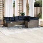 vidaXL Salon de jardin 10 Pièces avec coussins gris résine tressée
