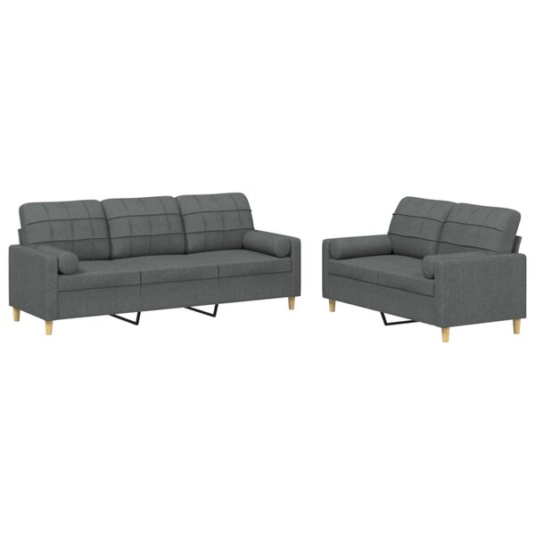 vidaXL Ensemble de canapés 2 Pièces coussins gris foncé tissu