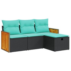 vidaXL Salon de jardin 4 Pièces avec coussins noir résine tressée